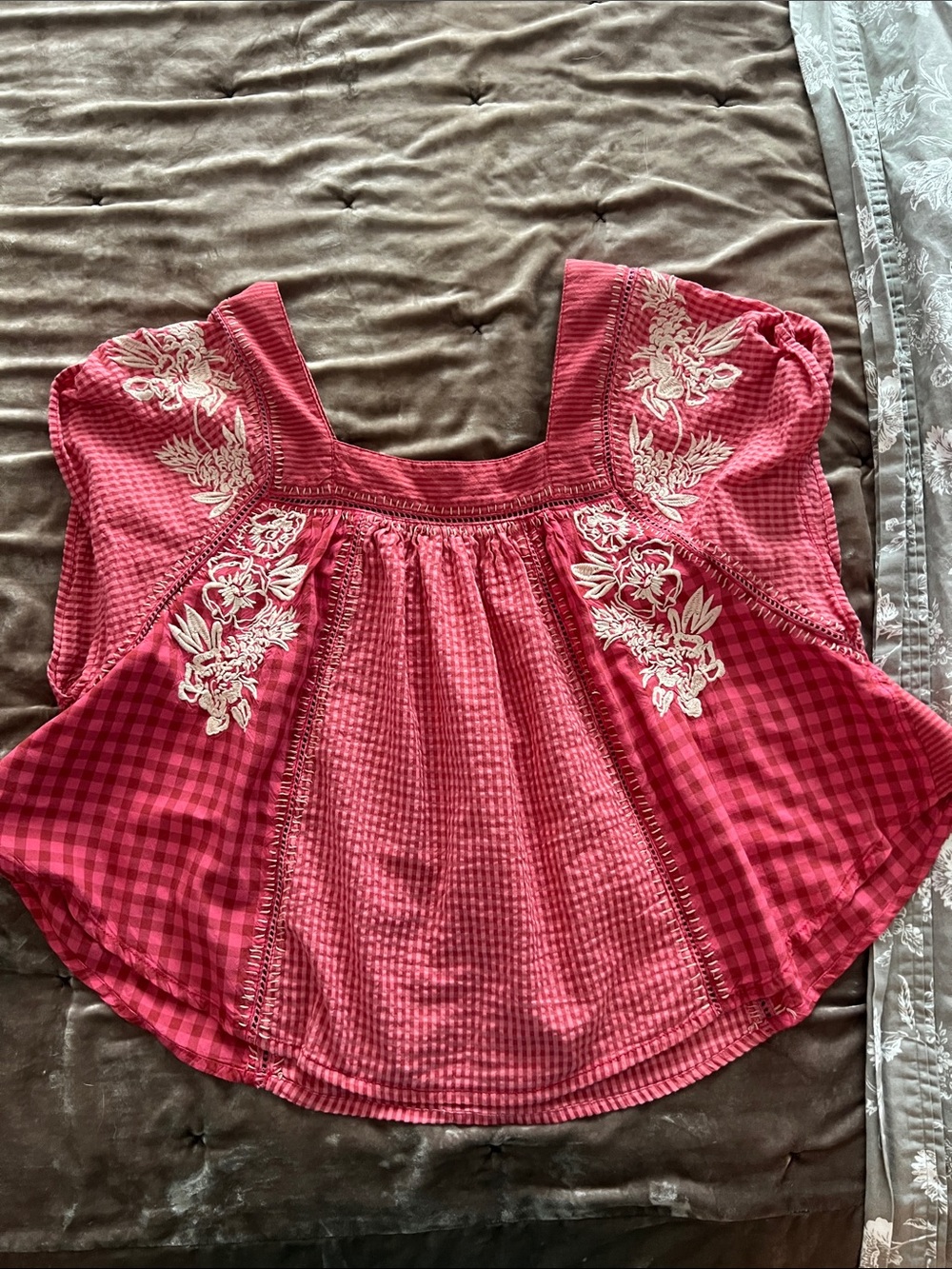 Free People Orange- Red Embroidered Peasant Tunic